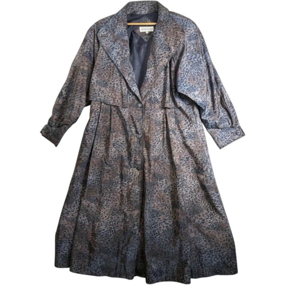 Kristen Blake Women Gray/Brown Animal Print Lined Long Overcoat Button 16